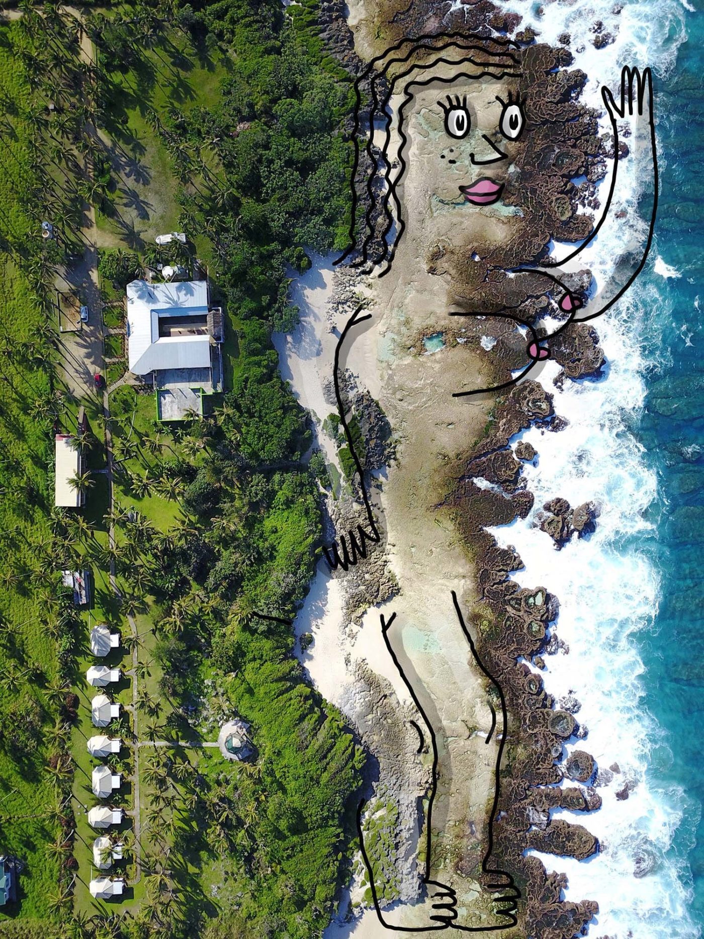 Mother nature digital drawing on artists own aerial photo. Vava'u, Tonga Mother nature digital drawing on artists own aerial photo. Vava'u, Tonga