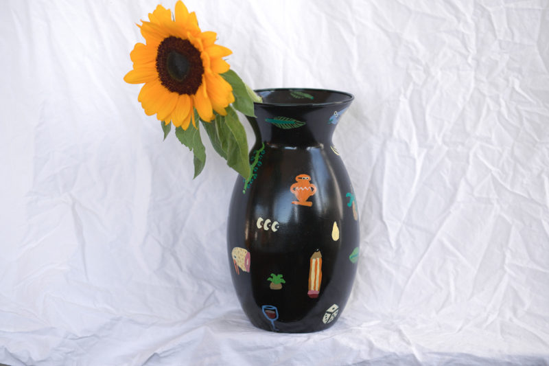 Flower vase. Acrylic, enamel and resin on glass (SOLD)