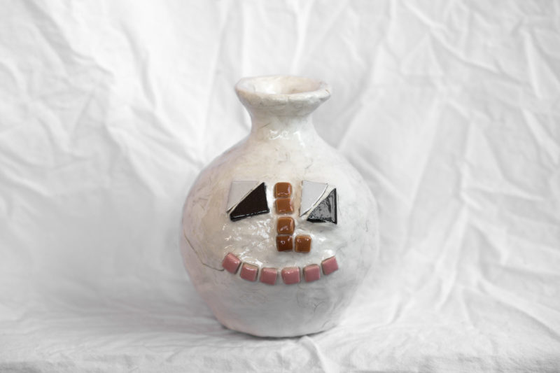 Face vase. Ceramic, clay and resin on ceramic (SOLD)