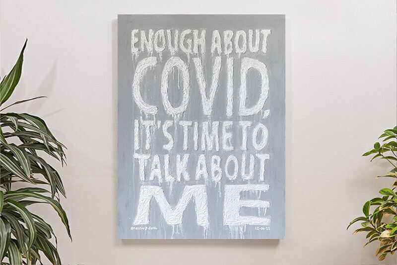 'What about me?' Textured plaster, acrylic and enamel on 760x1015mm canvas