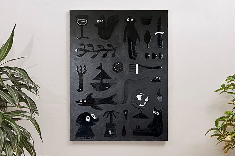 'Black on black hieroglyphics'.  High gloss resin & arcylic on 760x1015mm canvas
